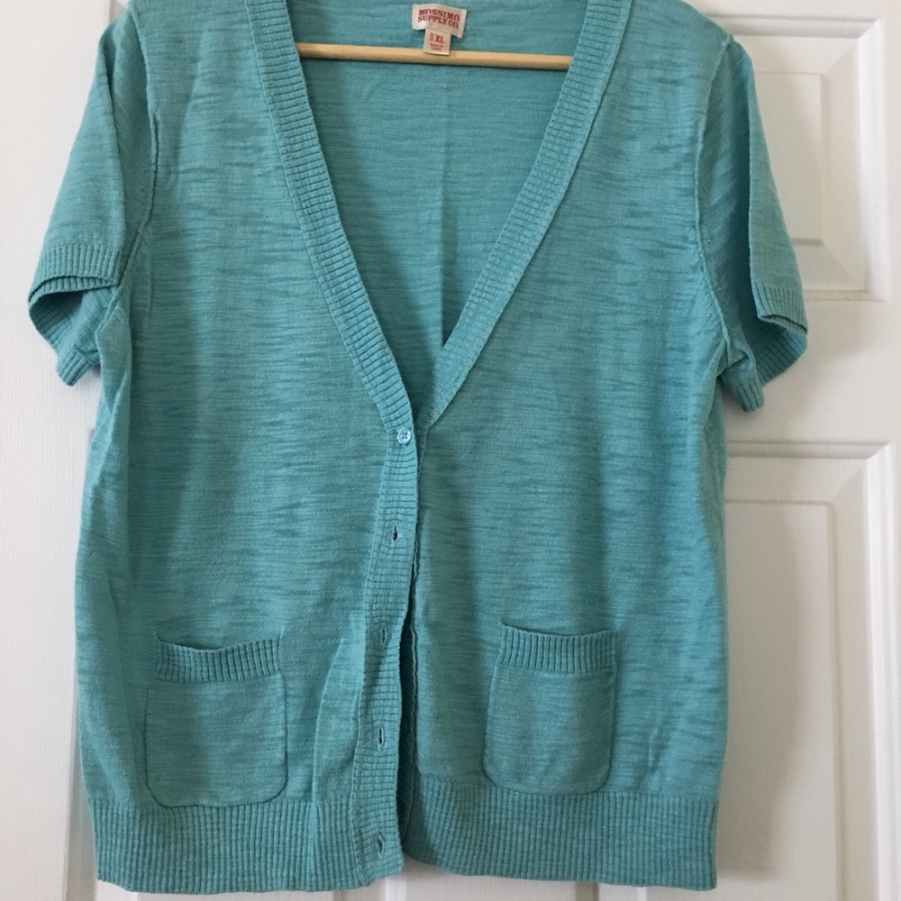 Teal shirt sleev d cotton sweater